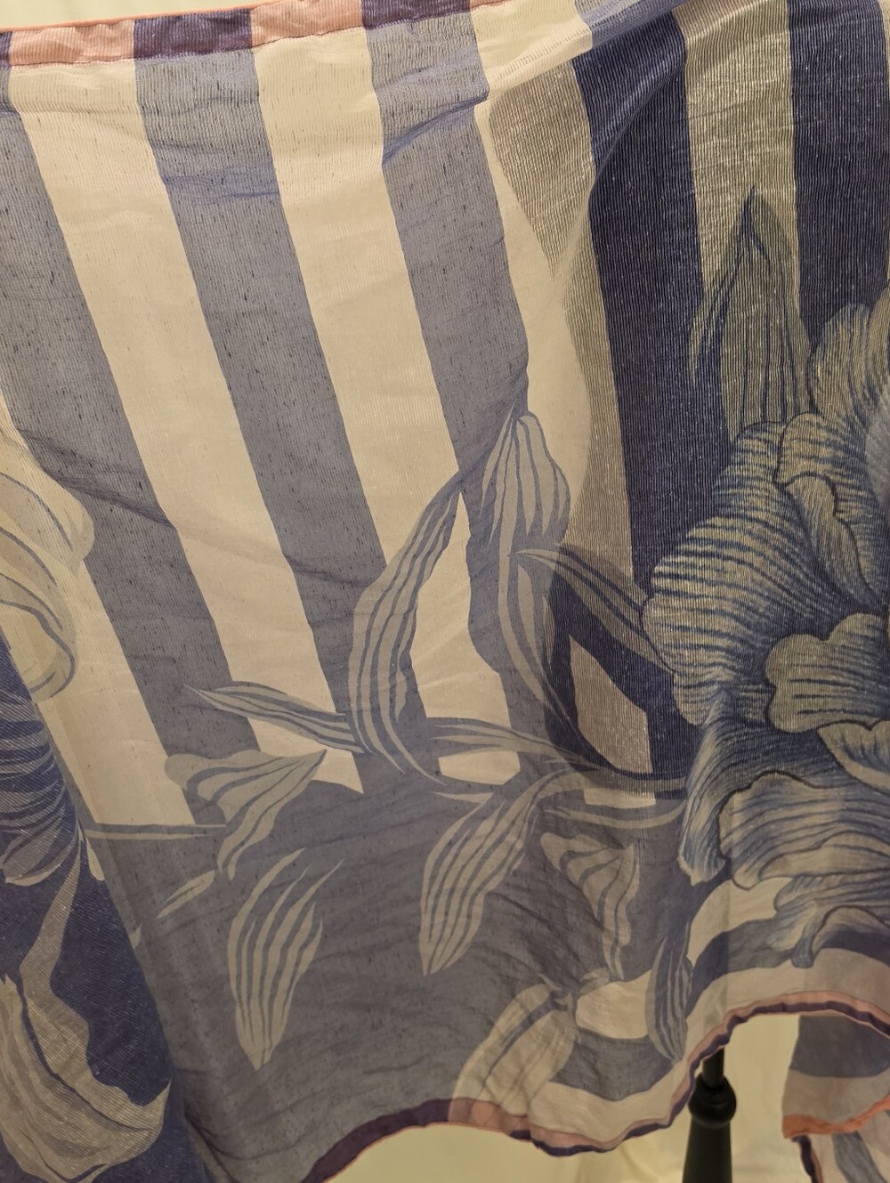 Oversized Sheer Floral Stripe Scarf Wrap Shawl Blue Purple Long Big Bloom 85x39 - Picture 4 of 5